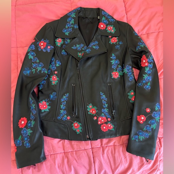 Elie Tahari Jackets & Blazers - Elie Tahari Mae Embroidery Lambskin Moto Jacket-small